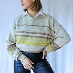 Green tan brown vintage 90s Italian knit sweater